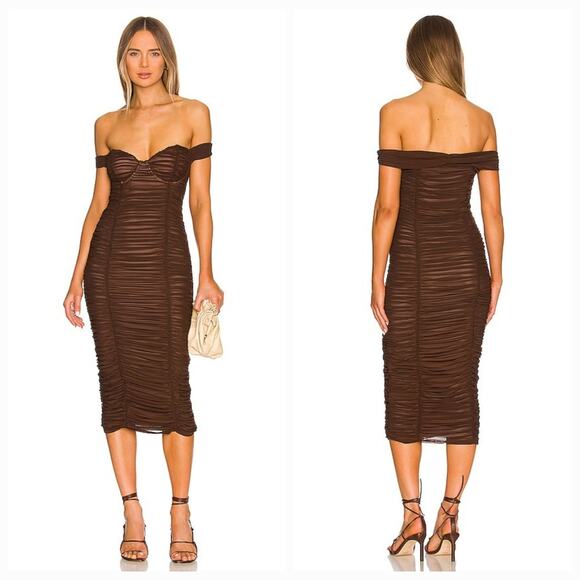 MAJORELLE Dresses & Skirts - MAJORELLE Tabitha Midi Dress in Cappuccino Brown XXS